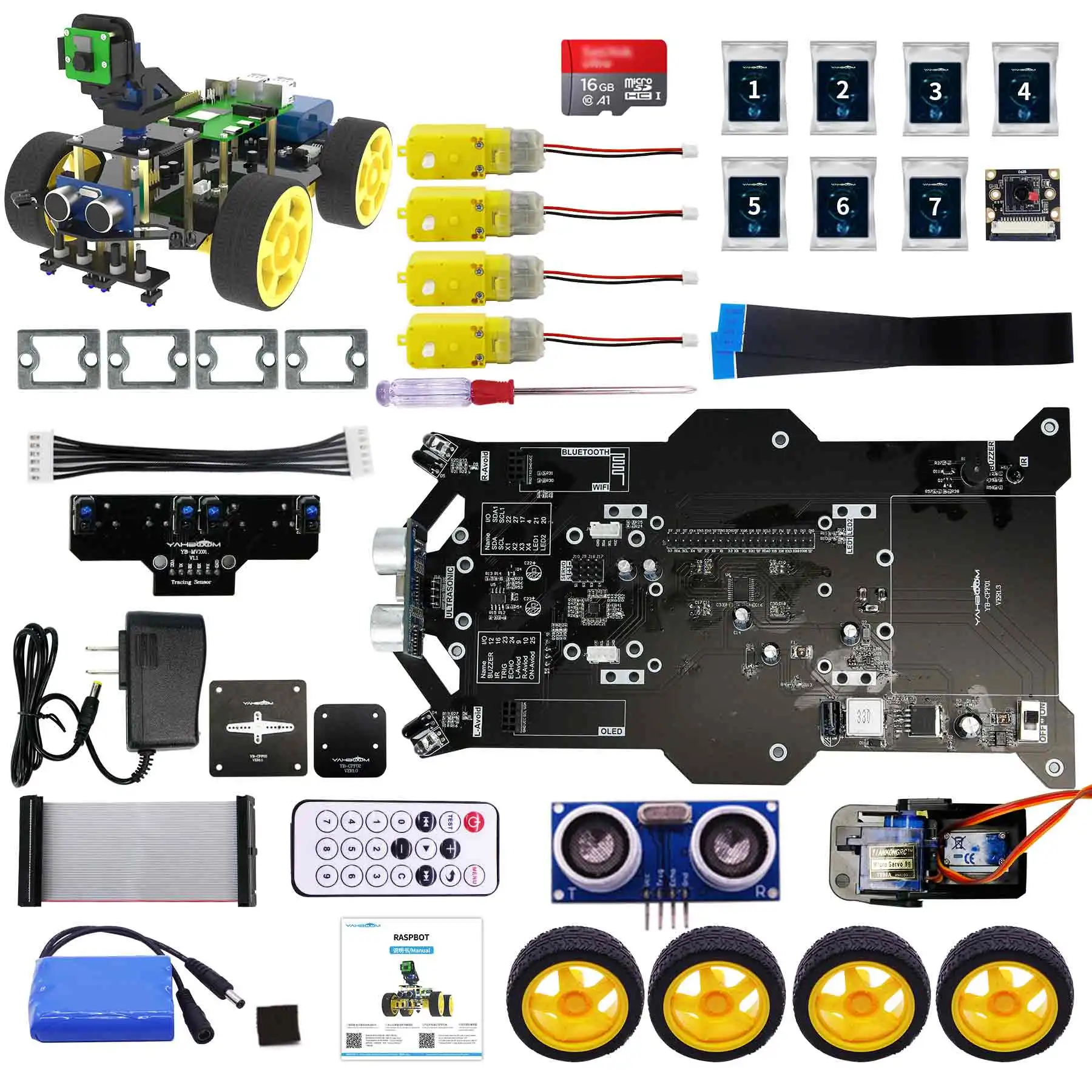 Raspbot 4WD Smart Car AI Vision Robotleerkit voor Raspberry Pi 4B met 5MP camera 186500   Batterij FPV-besturing Mobiel spoor