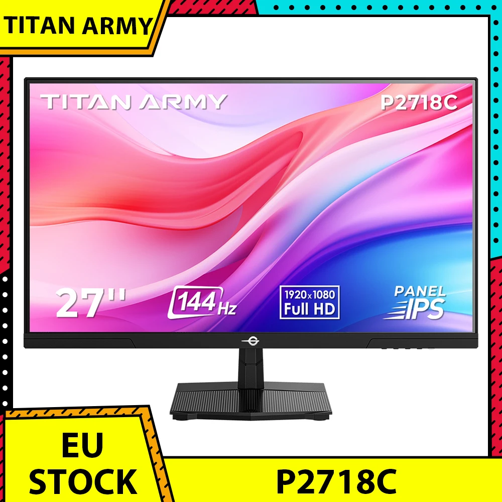 Monitor Gamer TITAN ARMY P2718C, Tela IPS de 27 polegadas 16:9 1920*1080, 144Hz, HDR10, Adaptive Sync, Luz Azul Baixa e Sem Flicker