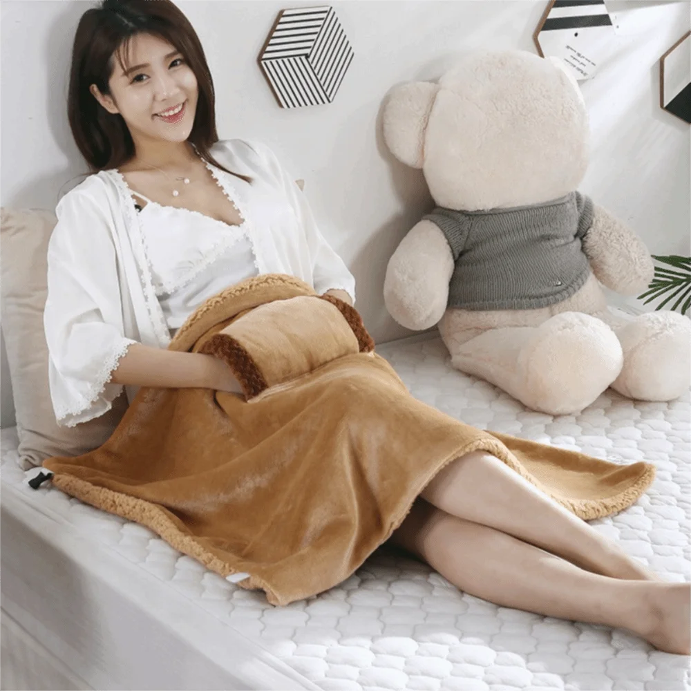 USB Charging Electric Heating Blankets with Hand Warmer Pocket Thickened Electric Blanket Plush Flannel Winter Warming Blanket