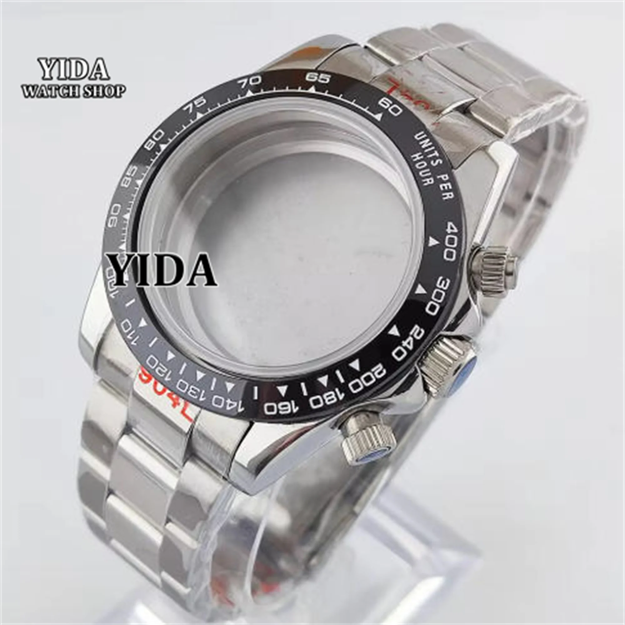 VK63 Chronograph Case Stainless Steel Strap 10ATM Waterproof Sapphire Glass fit VK63 Quartz Movement 39mm Watch case Accessories