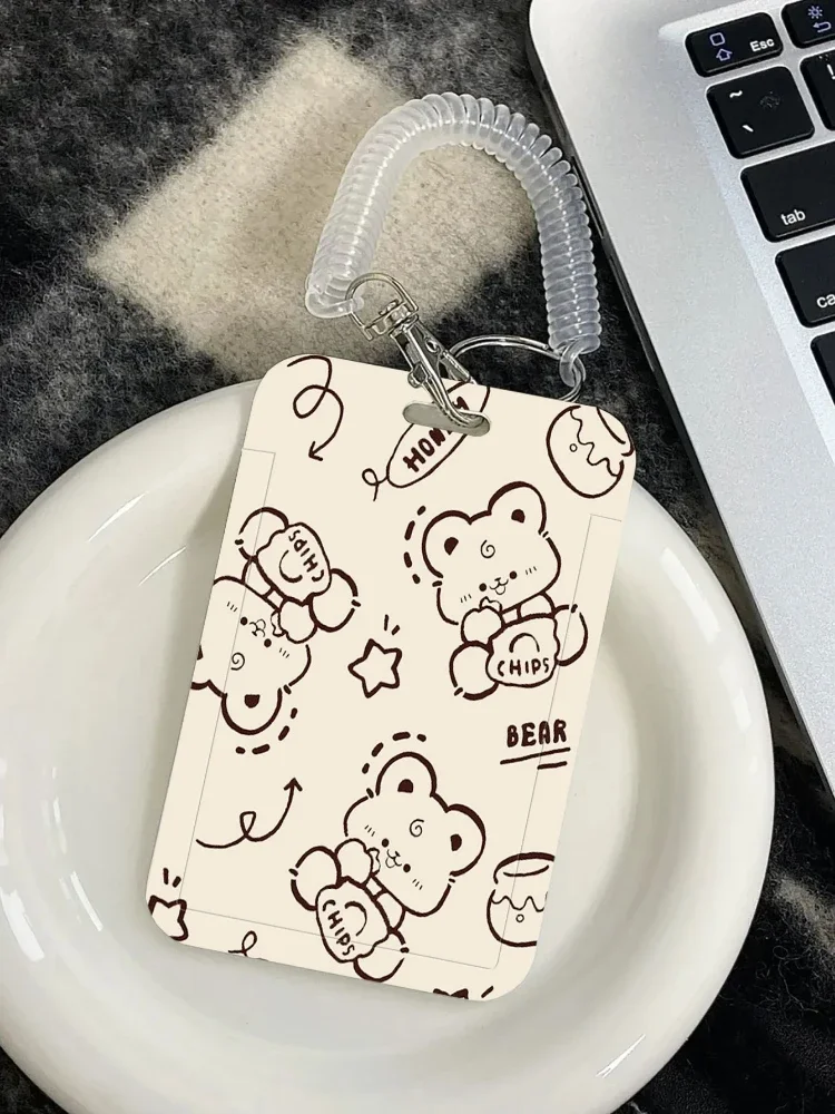 Cartoon Teddy Bear Card Holder With Retractable Spring Cord Suitable For Cool Boys Door Badge Holder Bus Campus Lunch Card