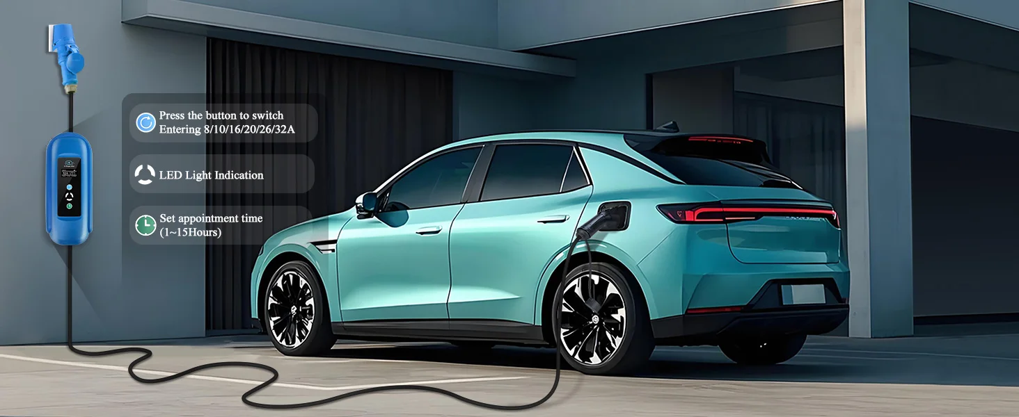 Kolanky 16A 11KW Home EV Ladegerät Typ2 Mobile Lade WallBox Zeitverzögerung 1-15 Elektrofahrzeug Ladegerät IEC62196-2 Autos Insgesamt 5M – Detail 2