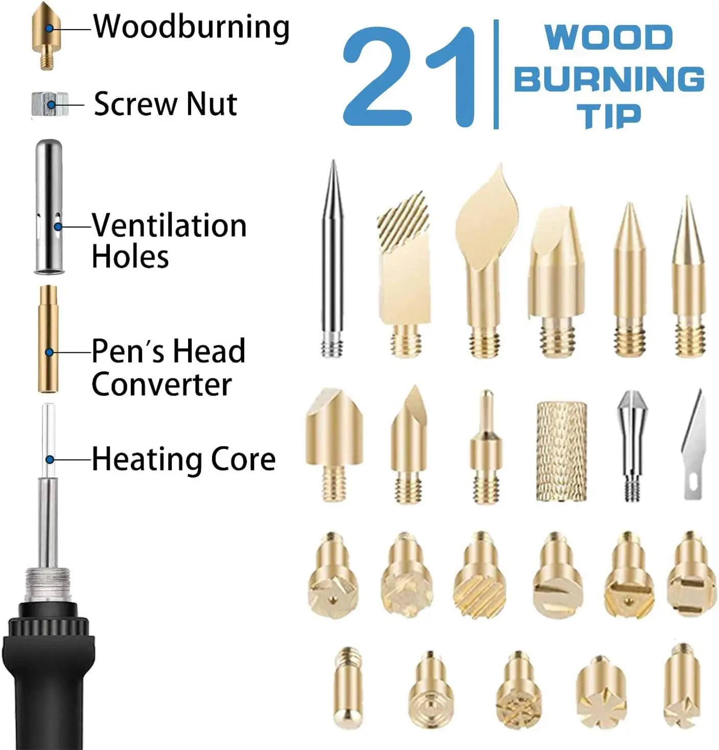 37Pcs pyrography wood burning kit For Beginners, Adjustable Professional wood burner pen Tool and Accessories, woodburning Embos