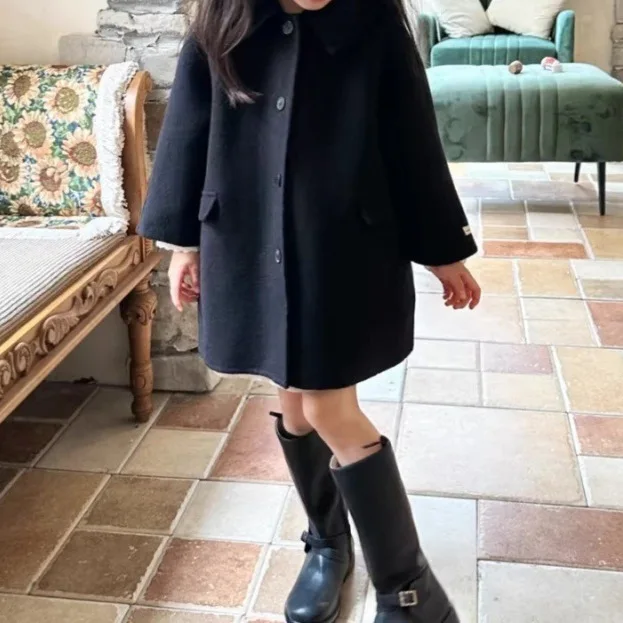 Children's Autumn Girls' 2026 New Reversible Tweed Coat Children's Autumn Woollen Jacket