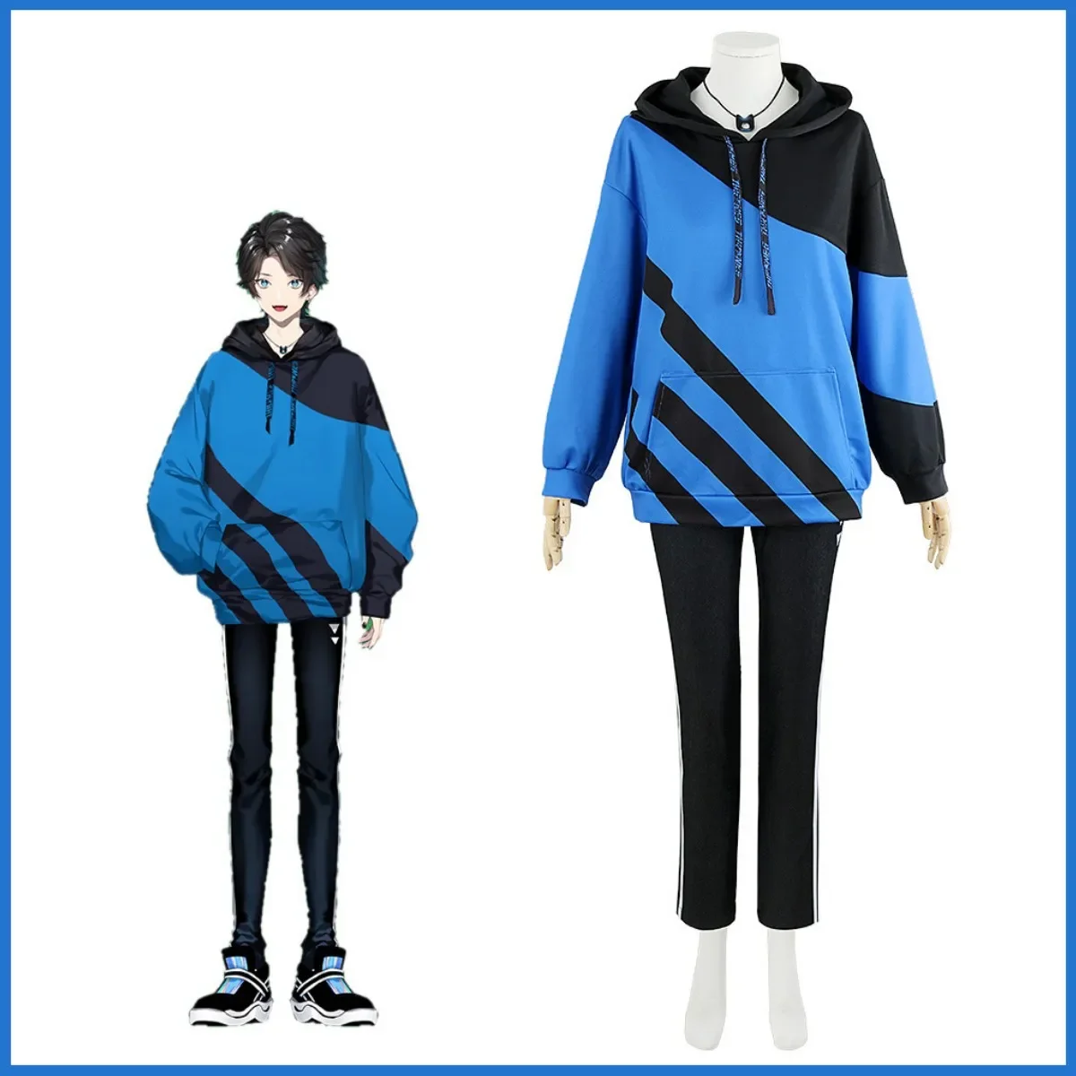 Anime Virtual Nijisanji Axia Krone Cosplay Costume Wig Daily Treasure Blue Hoodies Uniform Man Woman Carnival Party Set