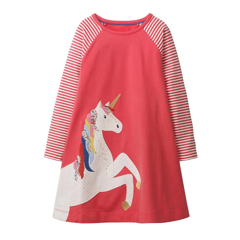 Jumping Meters 3-7T Hund Stickerei Kinder Prinzessin Mädchen Kleider Gestreifte Tiere Langarm Herbst Kinder Geburtstag kleid – Detail 8
