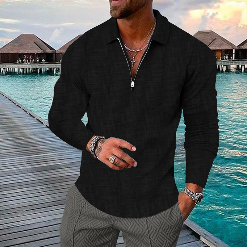 Camisa de manga larga con cremallera para hombre, Polo con estampado 3D de Color, camisa de moda con botones