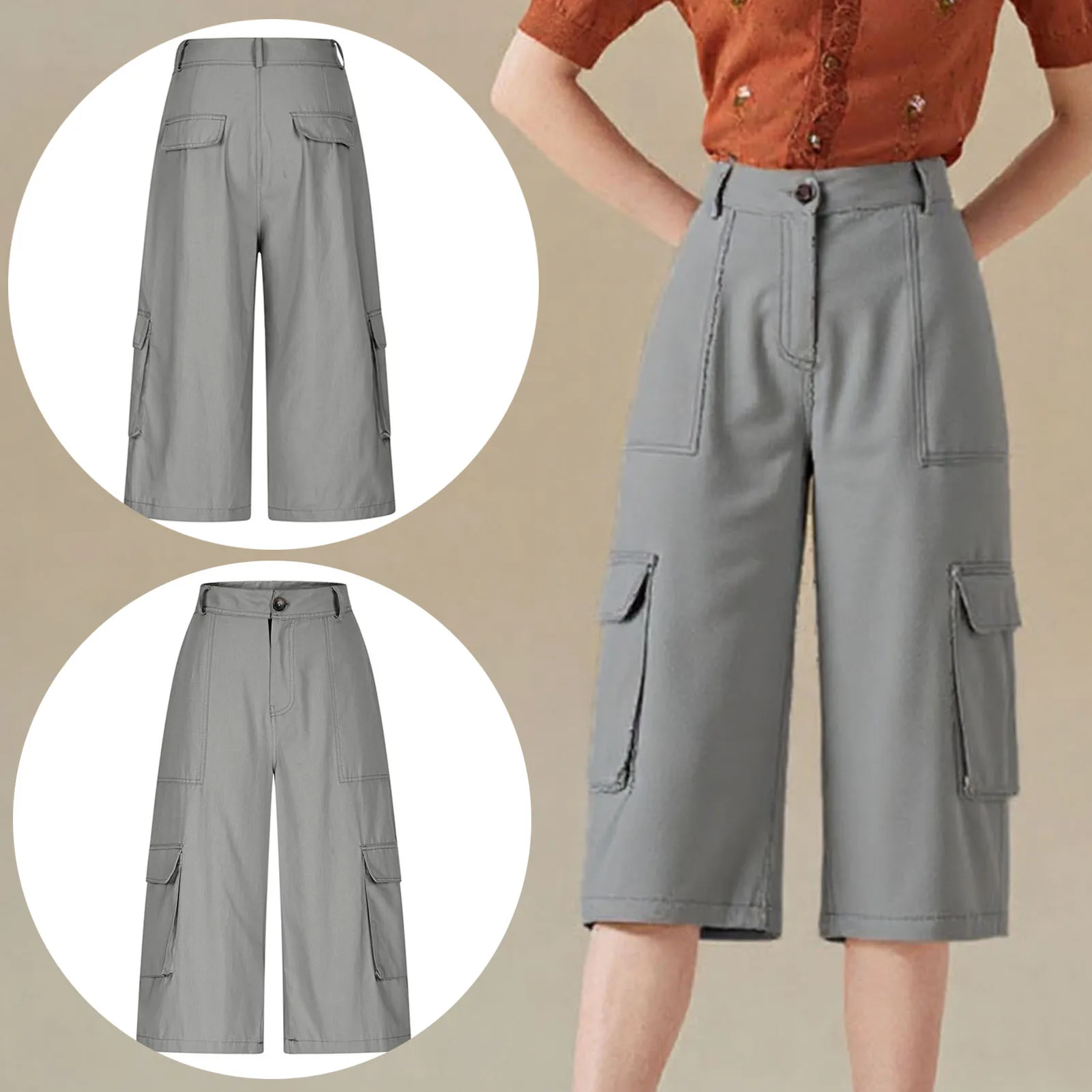 

Летние женские широкие брюки-капри с карманами, новинка 2025, модная хлопковая одежда, свободные укороченные брюки-карго, женские
