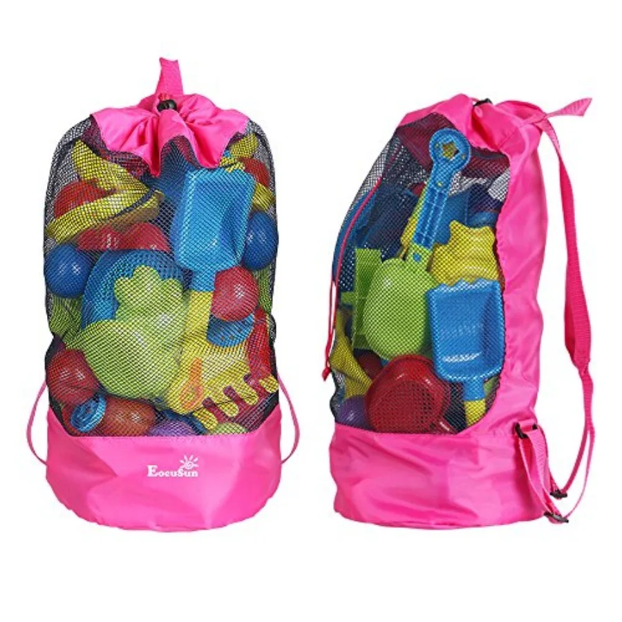EocuSun Large Mesh Beach Bag Tote Durable Sand Away Drawstring Beach Backpack Swim and Pool Toys Balls Storage Bags Packs, Stay - view 2