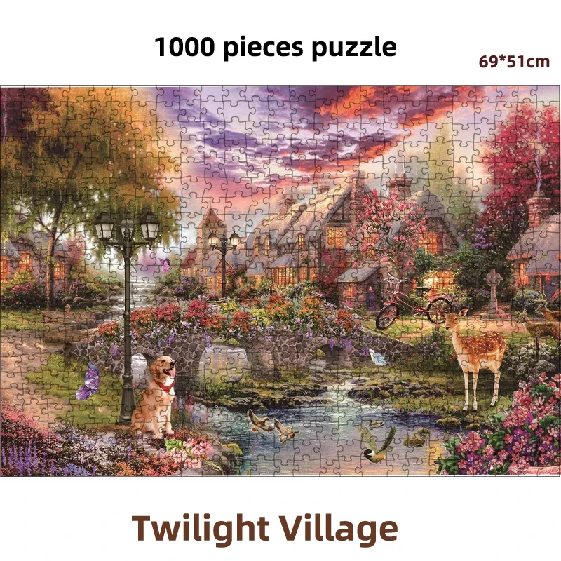 69*51cm 1000PCS Paper Jigsaw Puzzle Twilight Village Landscape Educational Entertainment Adult Children Toys Christmas Gift