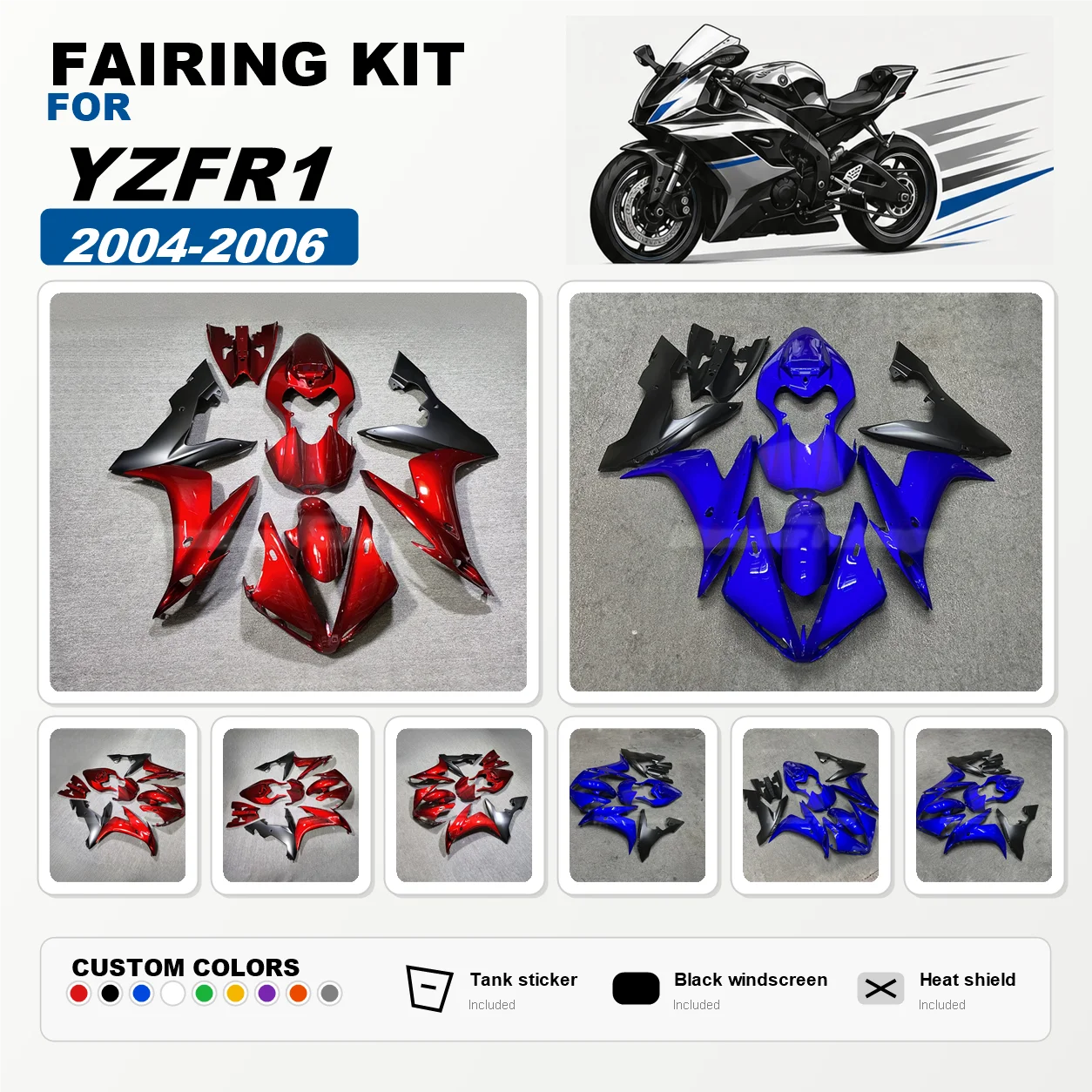 Fairings 2004 2005 2006 YZFR1 Motorcycle Accessories Injection Fairing Cover Parts Kit for YAMAHA 04 05 06 YZF R1