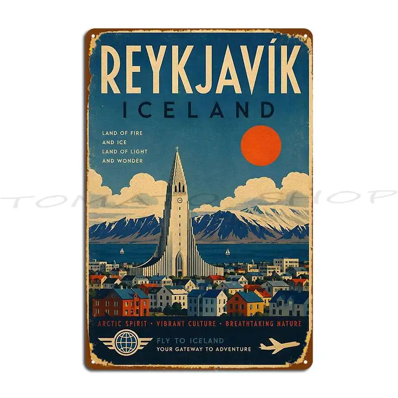 Reykjavik Iceland Travel Metal Sign Cinema Cave Party Cinema Create Tin Sign Poster