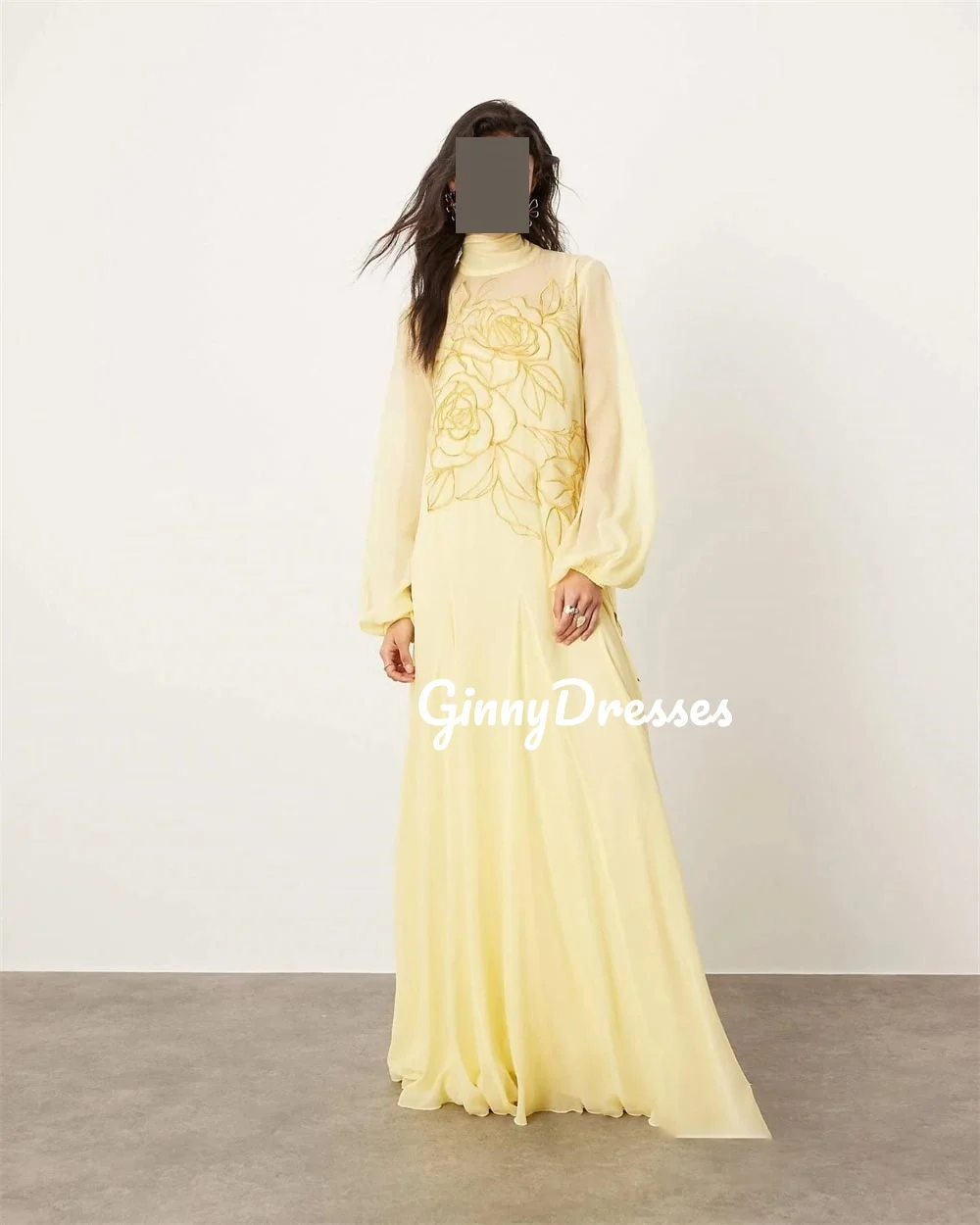 Cocktail Dresses Customized Scoop Neckline A-Line Floor-Length Formal Occasion Dresses Beadings Zipper Up Long Sleeves Formal