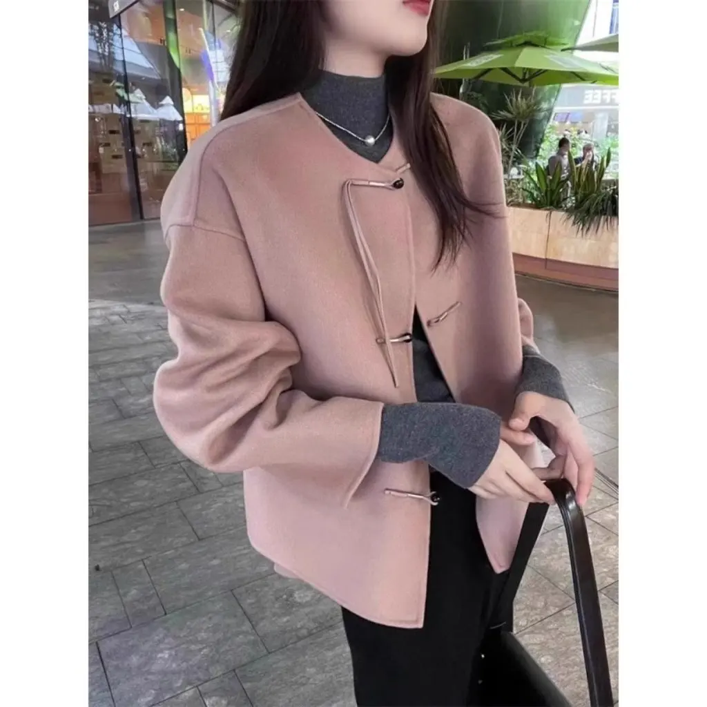 

High-End Pink Tweed Coat with Plate Button Detailing Chinese Style National Trend for Early Spring Women's Jacket
