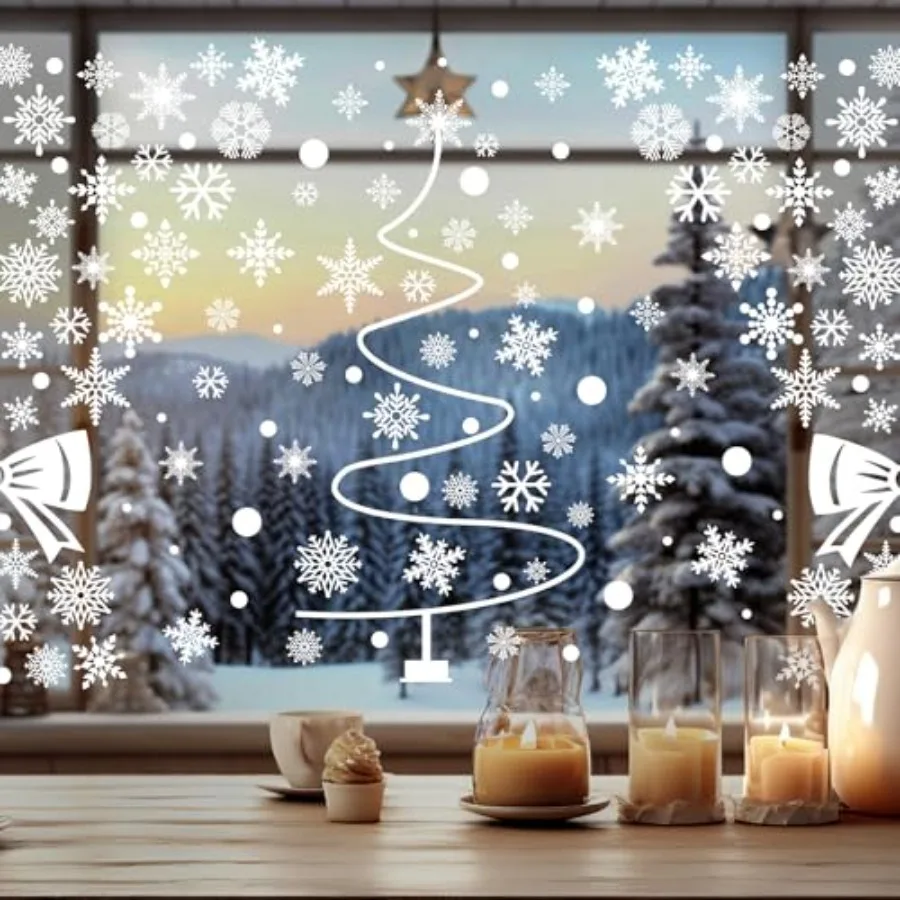 9 Sheets Christmas Snowflake Window Clings Winter Wonderland Decal Stickers Let it Snow Reindeer Snowman Window Seasons Decals