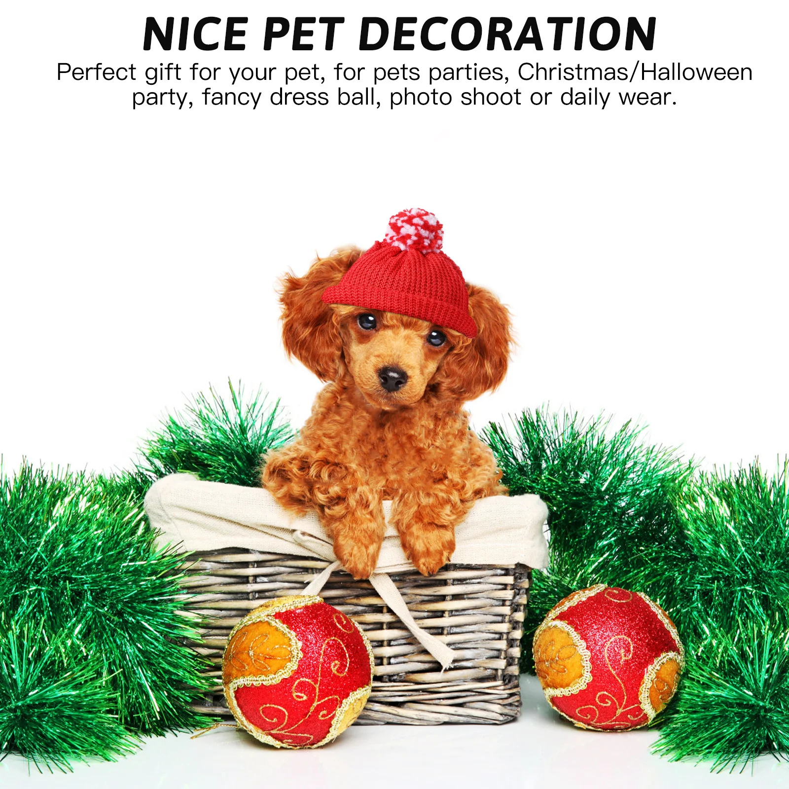 

Pet Christmas Red Knitting Wool Santa Hat with Ear Holes for Cat Dog Puppy Warm Holiday Headwear for Party Dress Walk