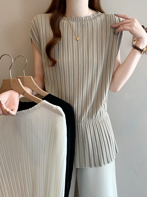 

Fashionable Korean Style plus Size Knit Vest Women's Summer Clothes Casual Loose Fit Pleated Slimming Top Versatile Wardrobe ...
