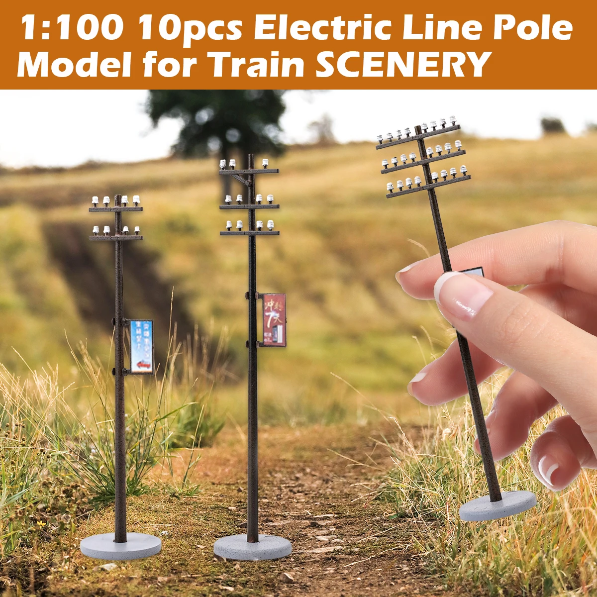 10x Plastic Electric Line Pole Model for Train SCENERY 1:100 HO TT Scale Electric Line Pole Model