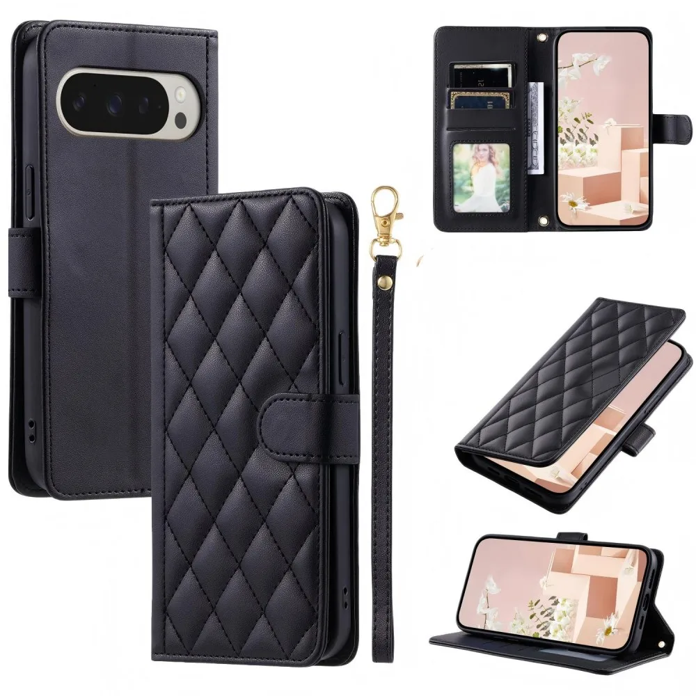 

Flip Leather Grid Phone Case For Google Pixel 8 8A 9A 9 10 Pro XL Card Slot Protective Shell Shockproof Back Cover