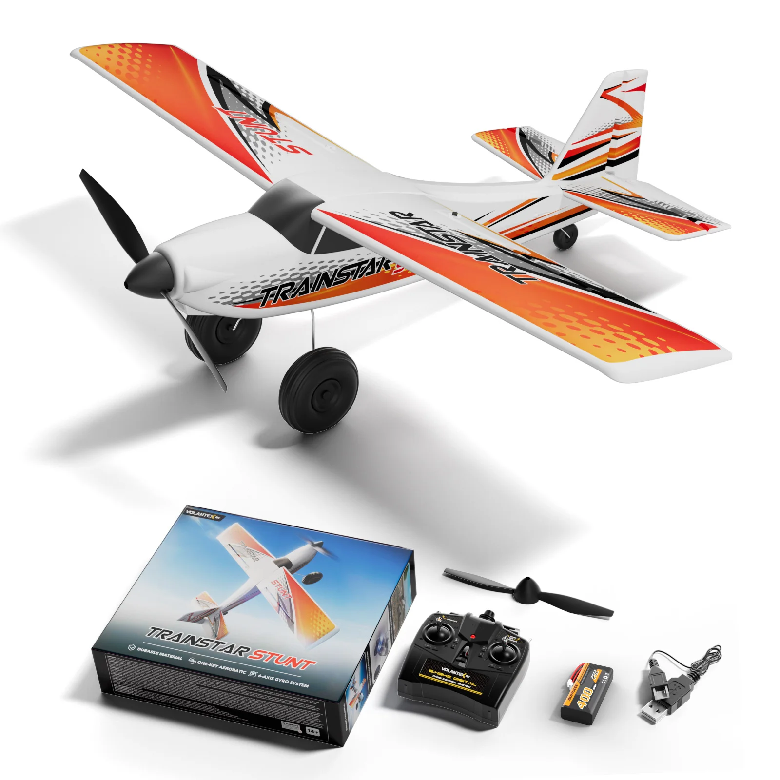 VOLANTEXRC Brushless RC Plane Trainstar Stunt 500mm Remote Control Airplane with 6-Axis Gyro 4 CH 3 Modes & Aerobatics 2.4GHz Radio Controlled Aircraft for Beginners 768-4