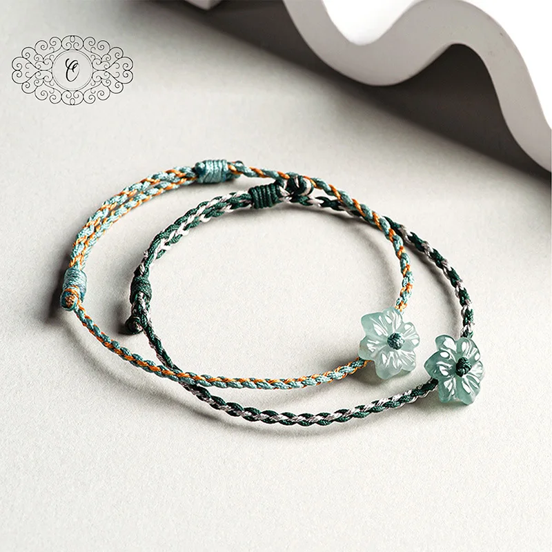 

Natural A - grade Jade Blue - water Orchid Hand - woven Four - strand Bracelet | Jade Jewelry Gift