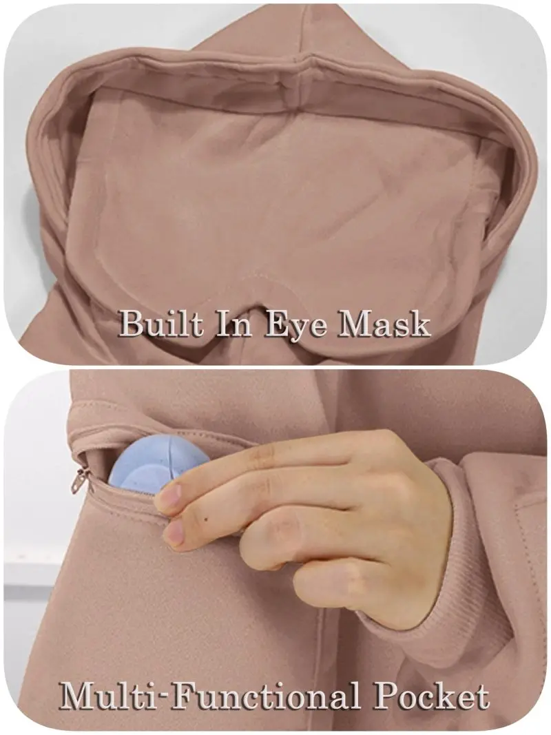 Women Plus Size Eye Mask Hooded Sweatshirt Girls Solid Long Sleeve Casual Hoodie Sportwear Outdoor Riding Oversize Pullover Tops