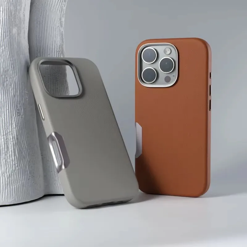 

INS Simple Solid Color Leather MagSafe Phone Case For iPhone 16pro max 16 Pro 16plus Wireless Charging Alloy Lens Hard PC Cover