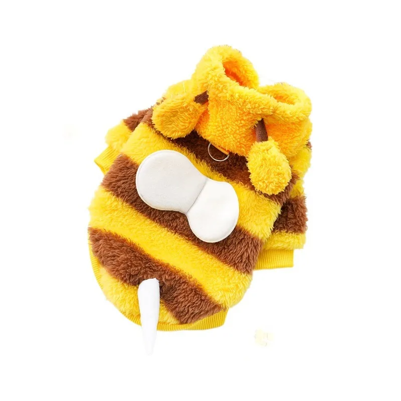 

Winter Dog Bee Costume Warm Fleece Hoodies Plush Pet Clothes for Small Medium Dogs Cats Teddy Poodle Bichon French Bulldog Puppy