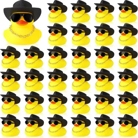 6/12/24 pcs Cowboy Rubber Duck Mini Yellow Duckies Bath Toy Tiny Ducks Bathtub Toy with Cowboy Hat Paisley Bandanas Sunglasses
