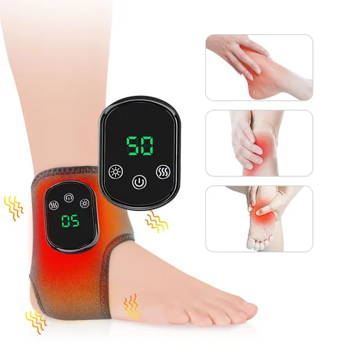 Masajeador de pies y tobillo recargable con calor 3 modos de vibración 5 niveles de temperatura Almohadilla calefactora de tobillo inalámbrica Gris