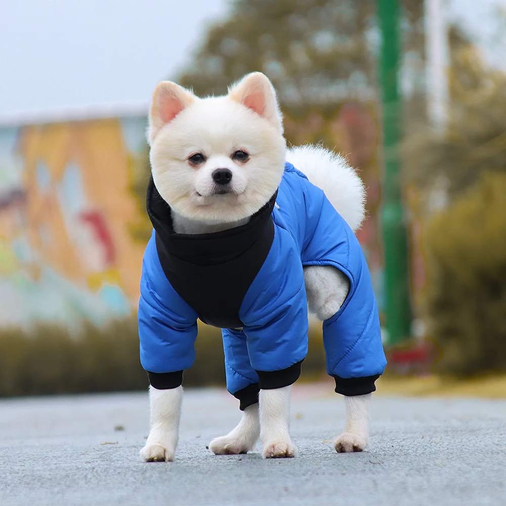 Winter Warm Dog Jacket Reflective Four Legged Clothes Outdoor Waterproof and Windproof Traction Harness Jumpsuit Chihuahua Coat