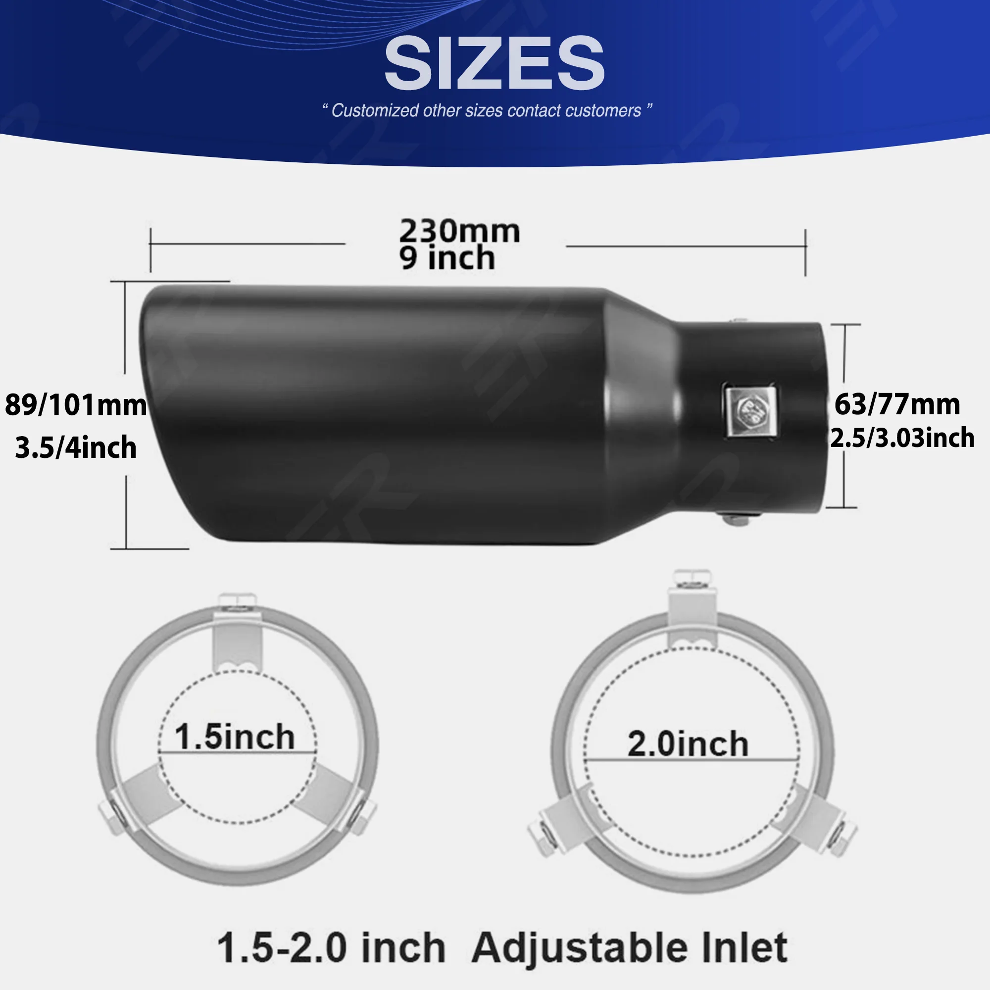 1pcs Stainless Steel Exhaust Tip car accessories Muffler pipe for universal automotive Nozzle Overall Length 9inch