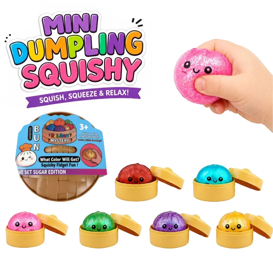 Mini Squishy Dumplings 6PCS With Steamer Squeeze Toys Set Fidget Sensory Toy For Adults Children Stress-relieving Toy Small Gift