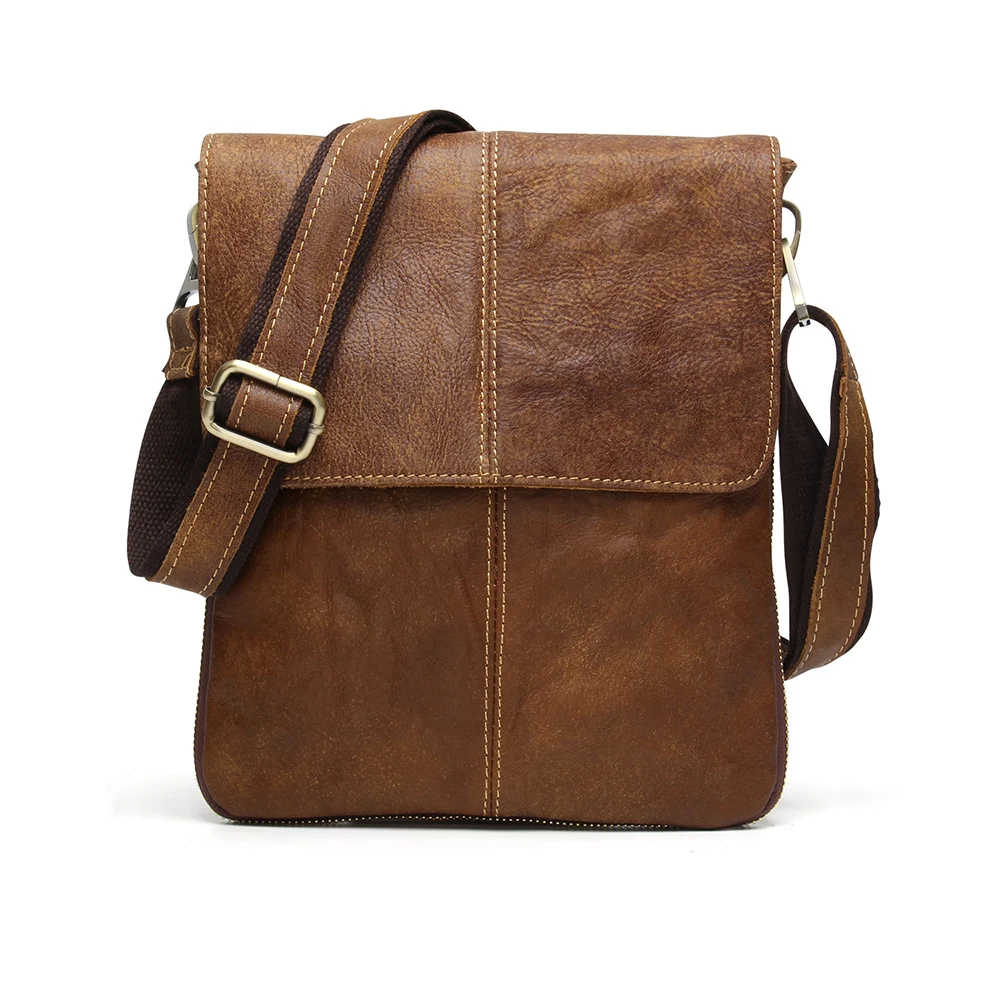 Genuine leather men's bag casual and fashionable male shoulder bag crossbody bag retro vertical small shoulder bag