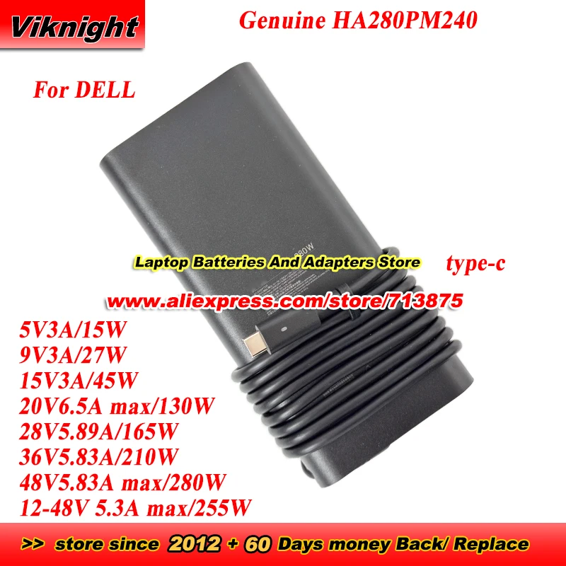 

Оригинальный адаптер GaN HA280PM240, 48 В, 5,83 А, 280 Вт, TYPE-C для DELL Pro Max 16 18 Plus MB16250 MB18250 Alienware Area-51M m15 m17 X15