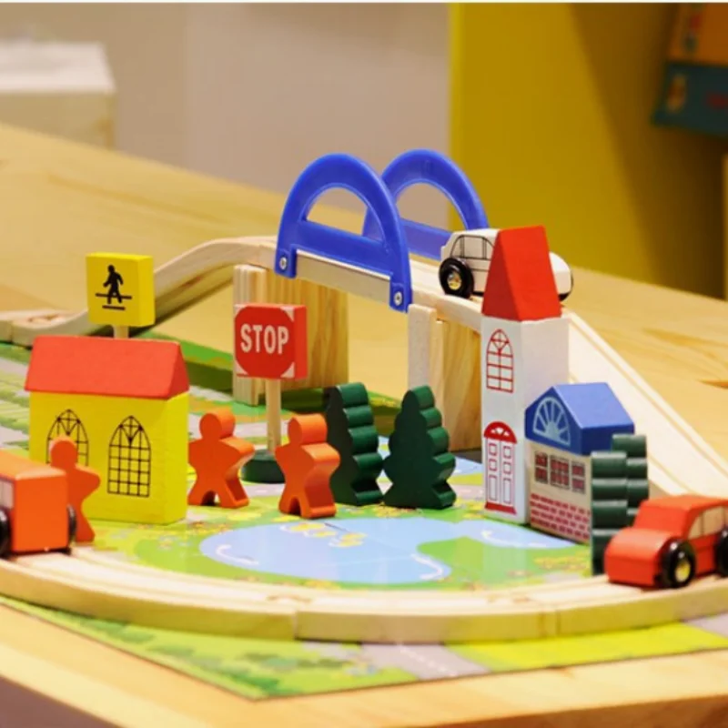 Kerstcadeau 1 Set Houten Stadsspoor Viaduct Verkeersscène Demontage Speelgoed Montessori Educatief Spel Kinderen Geschenken