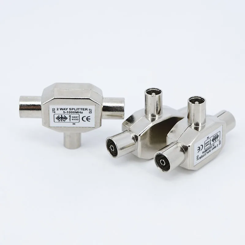1 to 2 way TV Antenna Splitter video Connector Adapter 2 Way TV Male to 2 Female Antenna Coaxial Signal Conversion Interface 1pc