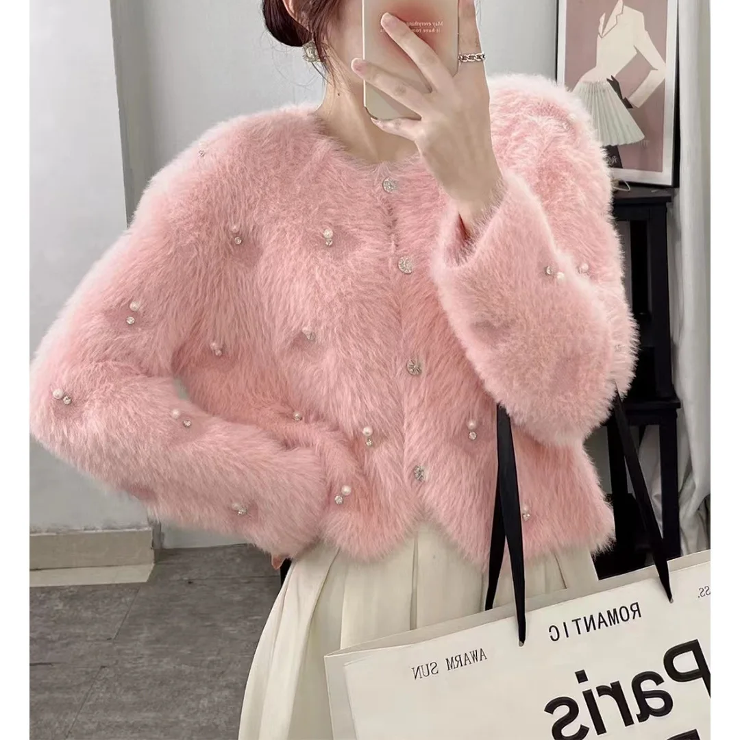 

FL Sexy White Knitted Sweater Women's Slim Fit Autumn Winter New Sle Small Fraance Wind Coat Warmth Protection ort Outerwear New