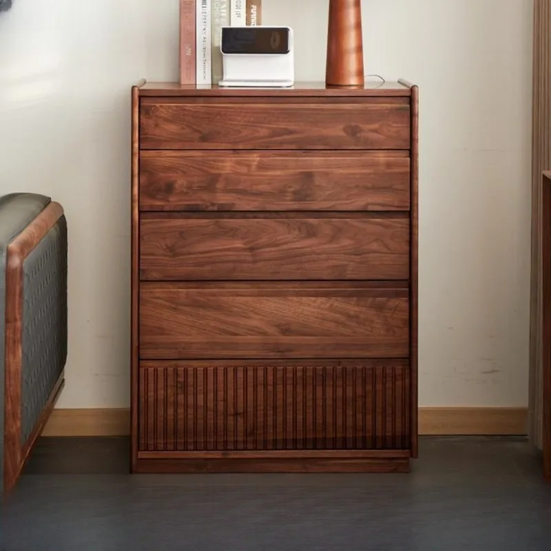 

Floor-to-ceiling North American black walnut pure solid wood chest of drawers, living room storage locker, modern minimalist