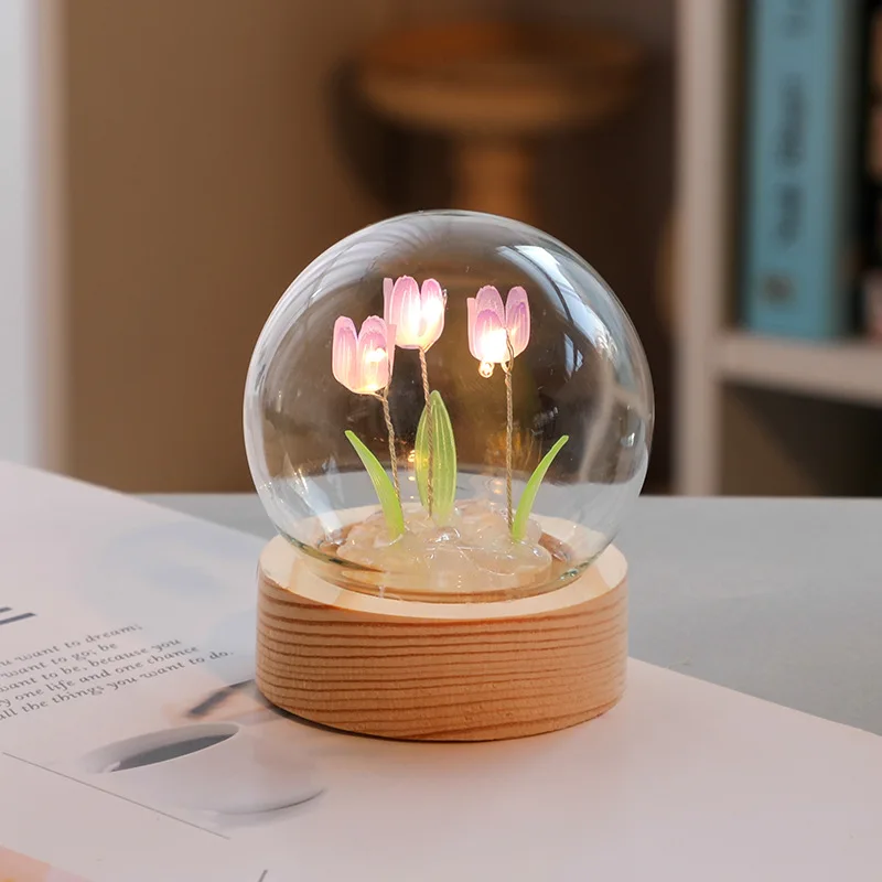 New DIY Cloud Mirror Tulip Lamp Simulation Flowers Bedroom Lamps Tulips Mirror Night Light Birthday Gifts Home Decor