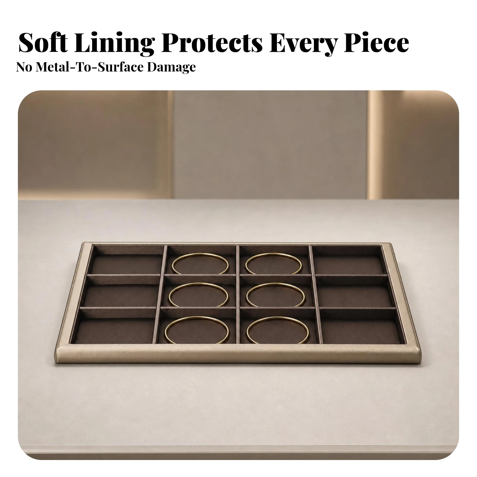 Jewelry Display Tray with Finger Jewelry Holders Space Saving 12-Section Jewelry Tray Rectangular Easy to Use for Vanity Tables