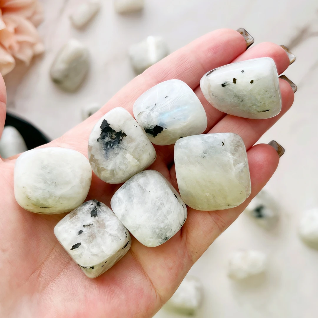 Bulk Natural Rainbow Moonstone Tumbled Stones, Polished Crystals | 40/120/240g Crystals for Jewelry Making & Home Decor