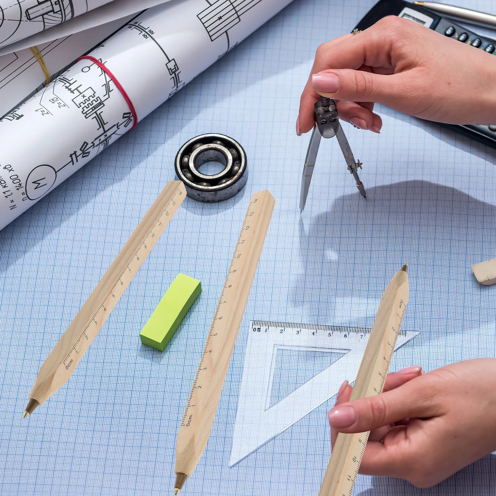 

12Pcs Wood Ballpoint Pens Square Shape Carpenter Marker Drawing Measuring Ruler Pen Tools Wood Pens Wooden Pen