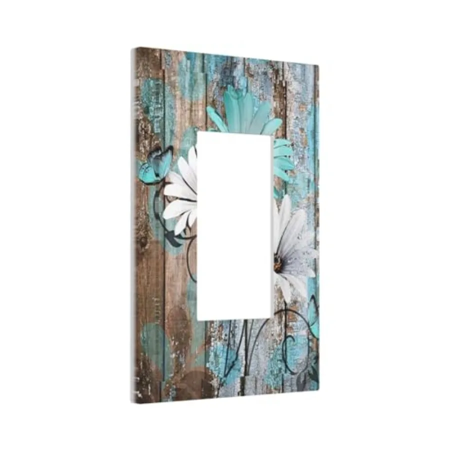 Farmhouse Rustic Flower Floral Butterfly Decorative Single Decorator/Gfci Device Wall Plate Jumbo Size Blue Wildflower Daisy El