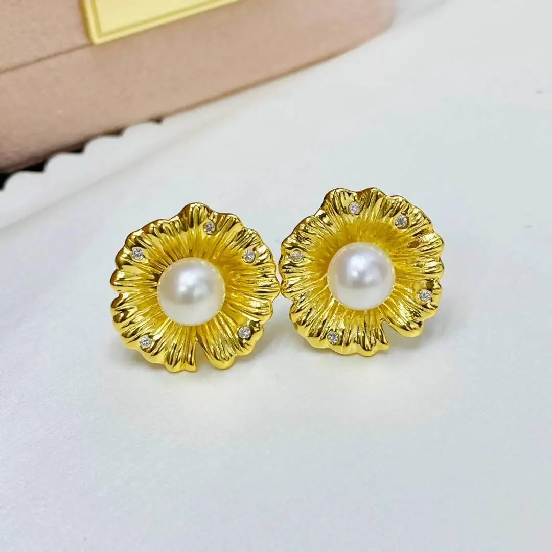 

Wholesale 925 Sterling Silver Earrings Mount Findings Settings Base Mounting Parts Accessory for 6-7mm Pearls 5 pairs/lot