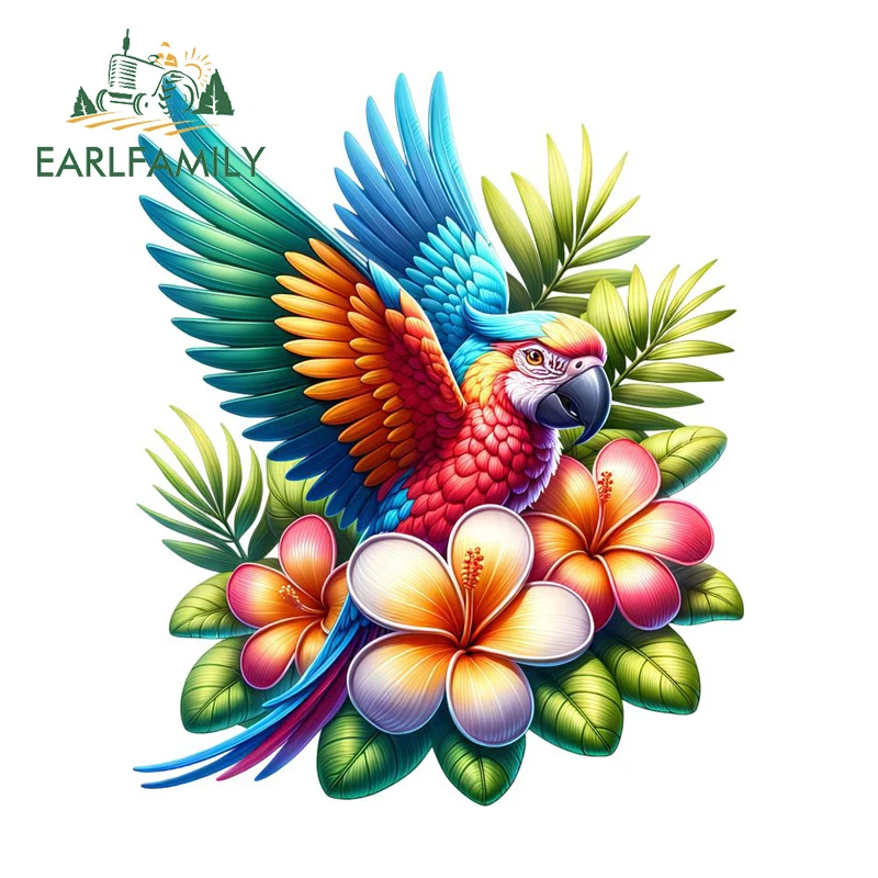 EARLFAMILY Parrot Car Stickers And Decals Lovely Cartoon SUV Decals Occlusion Scratch Sunscreen Scratch-Proof VAN Decoration