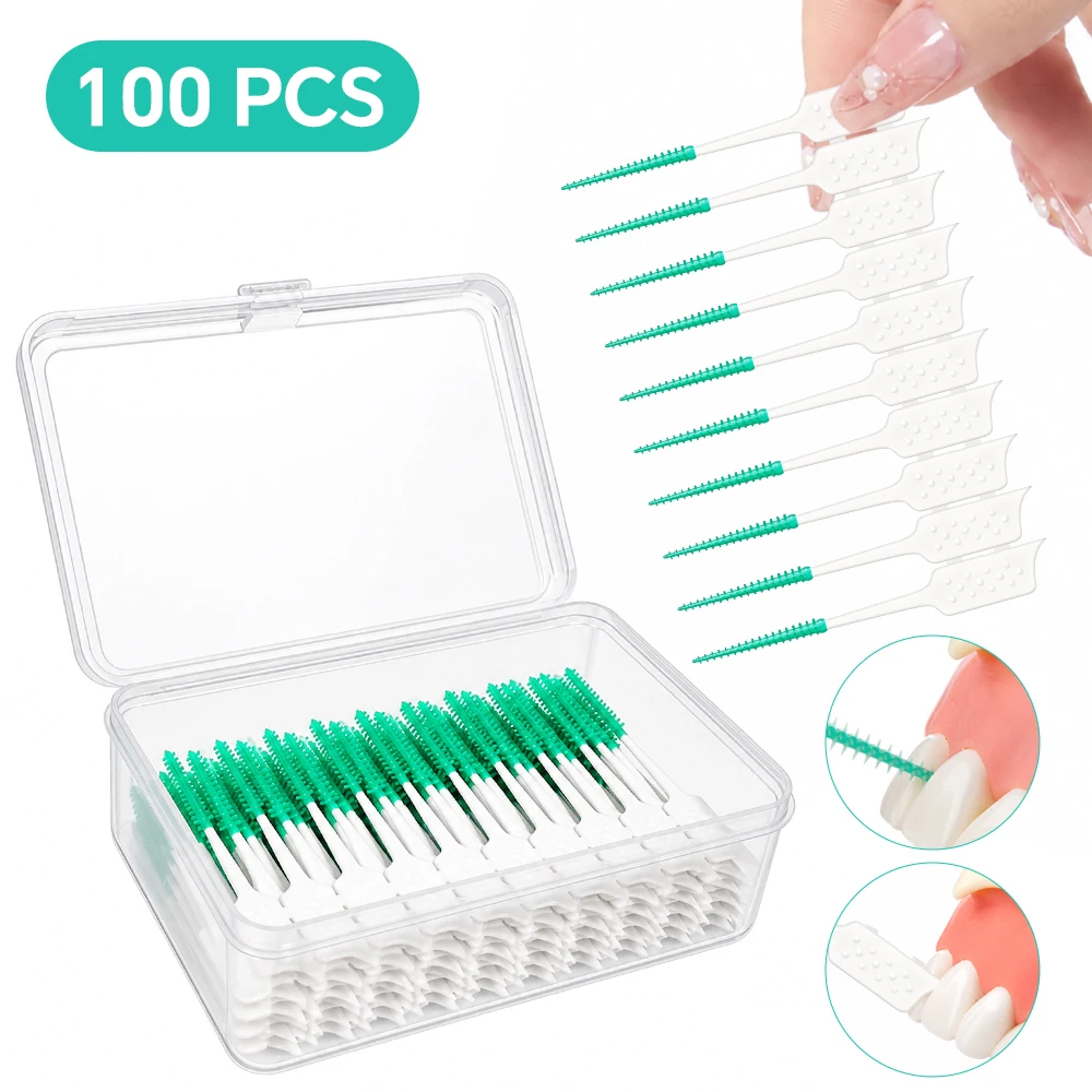 Interdental Brushes with Carry Case, Braces Brush with Silicone Head, Dental Tooth Flossing Picks, Toothpick Cleaners Teeth Tool