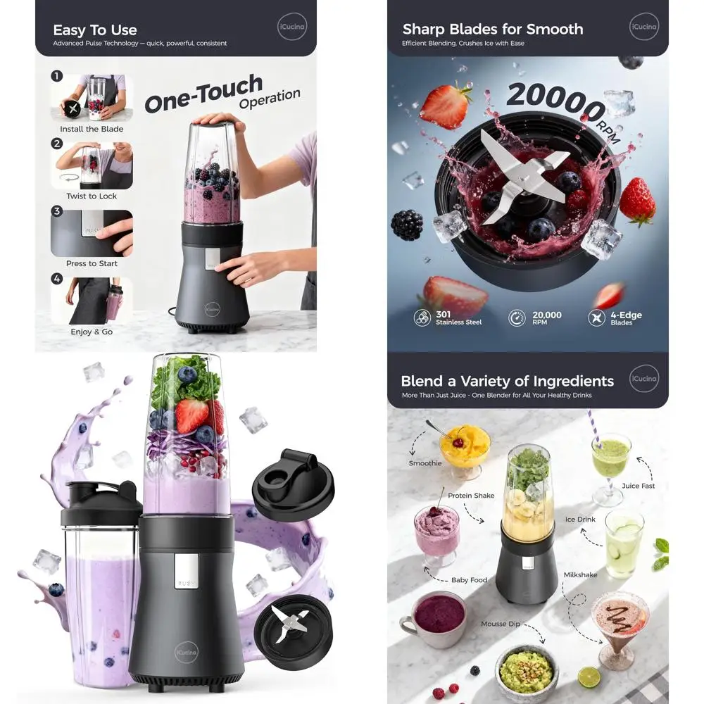 

Блендер мощностью 700 Вт для приготовления одного напитка с двумя стаканами по 28 унций для смузи, измельчения льда и замороженных напитков.