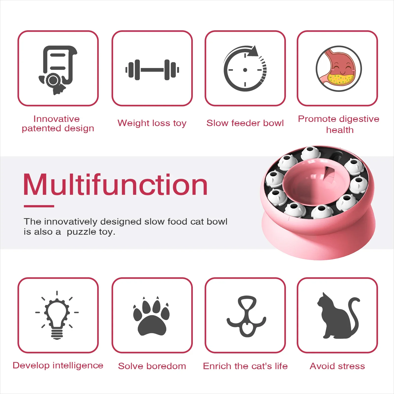 Cat Toys Slow Feeder Cat Bowl Interactive for Indoor Cats Cat Puzzle Feeder Pet Toy for Aid Pets Digestion & Mental Stimulation