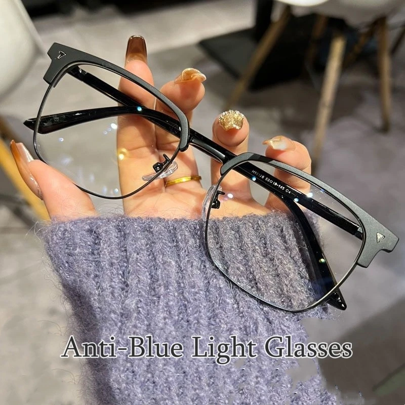 Blue Light Blocking Glasses for Men Women  Retro Half Frame Computer Optical Vintage Square Eyewear Anti-radiation Eyeglasses